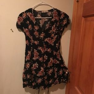 Rewind Black Floral Button Down Dress with Lace-Up Back | Size: L